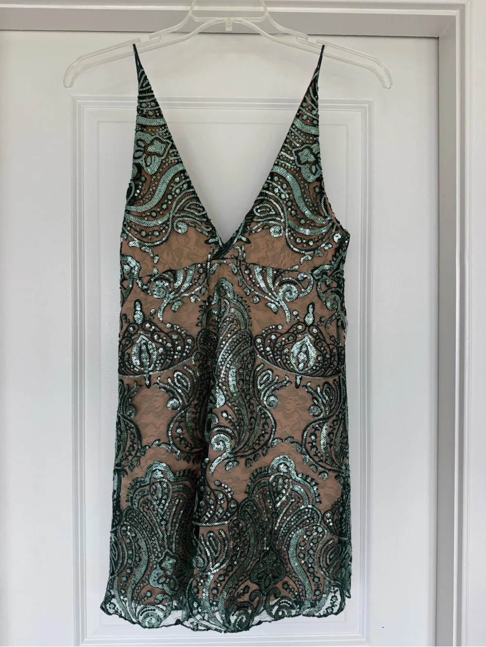 Free People Night Shimmers Emerald Sequin Mini Dress